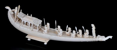 Lot 198 - AN INDIAN IVORY MODEL OF A RIVERBOAT