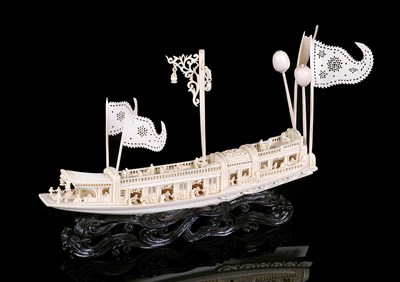 Lot 202 - A CHINESE IVORY PROCESSIONAL BOAT