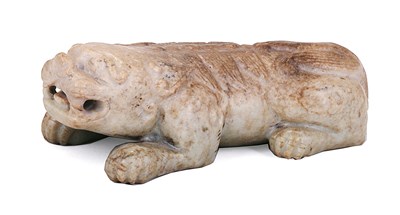 Lot 213 - A CHINESE JADE MODEL OF A BUDDHIST LION