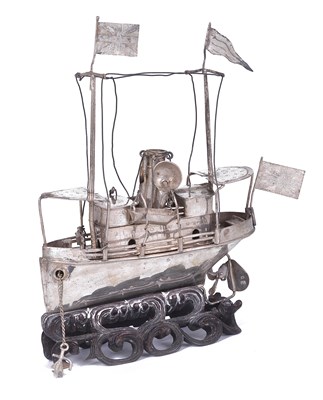Lot 217 - A CHINESE SILVER MODEL OF A RIVER STEAMER