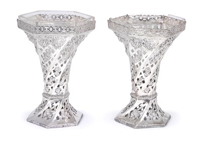 Lot 284 - A PAIR OF GERMAN SILVER VASES