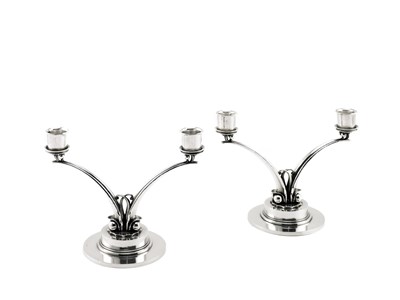 Lot 301 - A PAIR OF DANISH TWO-LIGHT CANDELABRA