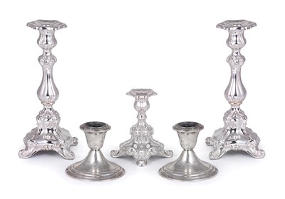Lot 302 - A SET OF THREE GERMAN CANDLESTICKS