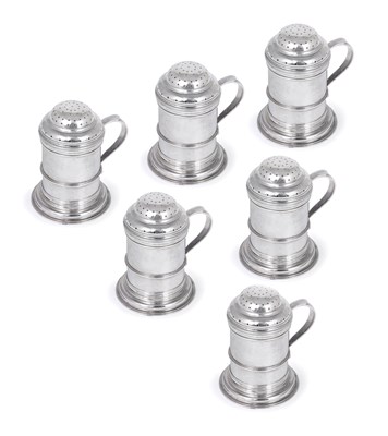 Lot 317 - A SET OF SIX SILVER KITCHEN PEPPERS