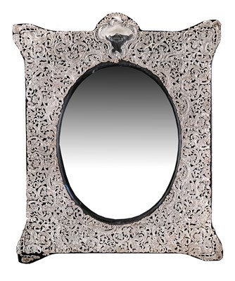 Lot 343 - A LARGE VICTORIAN SILVER-MOUNTED LOOKING GLASS