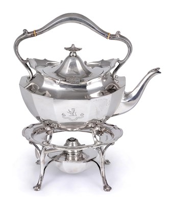 Lot 346 - A GEORGE V SILVER TEA KETTLE ON LAMPSTAND