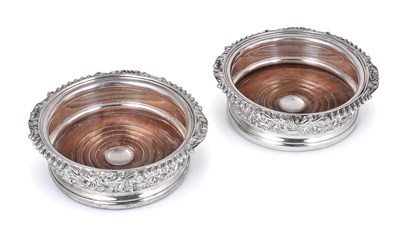 Lot 372 - A PAIR OF SHEFFIELD PLATE WINE COASTERS