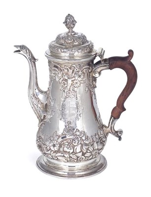 Lot 397 - A GEORGE II SILVER COFFEE POT