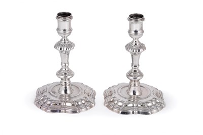 Lot 398 - A PAIR OF GEORGE II SILVER CANDLESTICKS