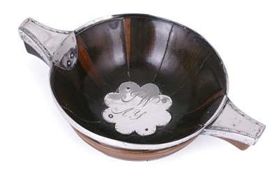 Lot 409 - A SCOTTISH SILVER-MOUNTED LABURNUM QUAICH