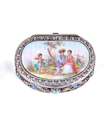 Lot 432 - AN AUSTRIAN SILVER AND ENAMEL PILL BOX