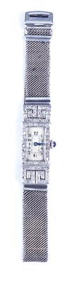 Lot 448 - LADY'S ART DECO DIAMOND SET COCKTAIL WATCH WITH SILVER STRAP