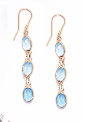 Lot 466 - PAIR OF TOPAZ EAR PENDANTS