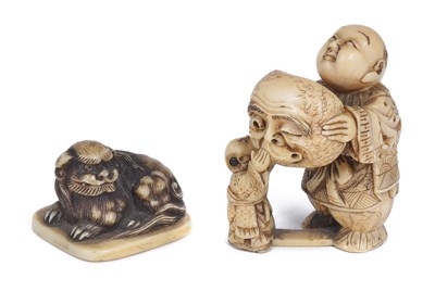 Lot 108 - TWO CARVED IVORY NETSUKE, MEIJI PERIOD