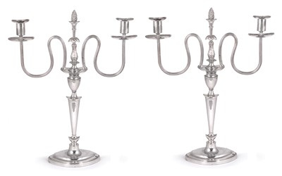 Lot 217 - A PAIR OF EDWARDIAN SILVER CANDLESTICKS WITH ELECTROPLATE CANDELABRA BRANCHES