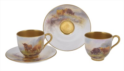 Lot 22 - A PAIR OF ROYAL WORCESTER DEMI-TASSE CUPS AND SAUCERS