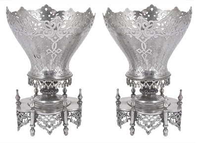 Lot 128 - A PAIR OF TURKISH SILVER SPOON HOLDERS