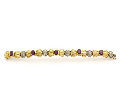 Lot 308 - RUBY AND DIAMOND BRACELET, 1980s