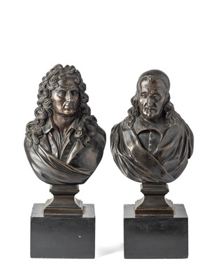 Lot 25 - A PAIR OF BRONZE LIBRARY BUSTS OF THE DRAMATISTS RACINE AND CORNEILLE, FRENCH, 19TH CENTURY