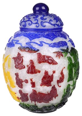Lot 17 - â€¡ A CHINESE OVERLAID GLASS JAR AND COVER