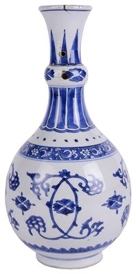 Lot 18 - A CHINESE BLUE AND WHITE PORCELAIN BOTTLE VASE