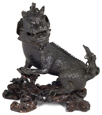 Lot 24 - A CHINESE BRONZE QILIN INCENSE BURNER