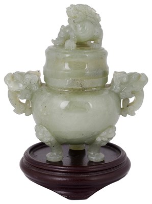 Lot 26 - A CHINESE JADE CENSER & COVER