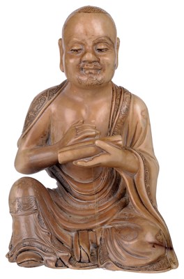 Lot 27 - â€¡ A CHINESE SOAPSTONE FIGURE OF A LUOHAN