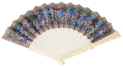 Lot 28 - ~A CHINESE IVORY AND PAINTED 'MANDARIN' FAN