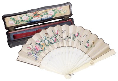 Lot 31 - ~A CHINESE IVORY AND PAINTED FAN