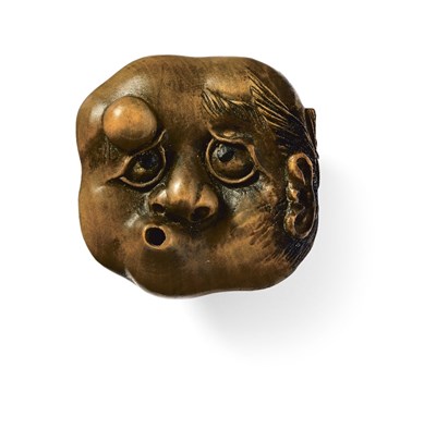 Lot 44 - A LARGE JAPANESE DOUBLE MASK NETSUKE OF OKAME AND HYOTTOKO