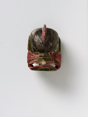 Lot 48 - A JAPANESE MASK NETSUKE OF KARURA (GARUDA)