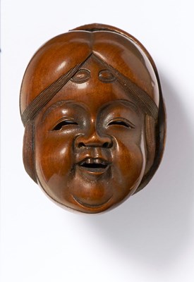 Lot 55 - A JAPANESE DOUBLE MASK NETSUKE OF OKAME AND SHOJO