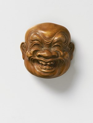 Lot 60 - A JAPANESE MASK NETSUKE OF HEISHITORI