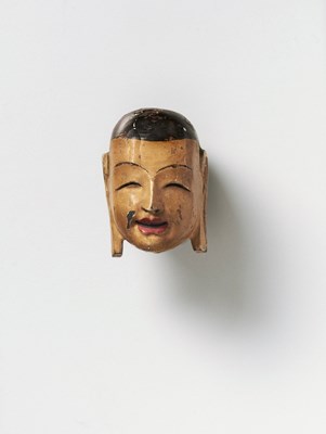 Lot 62 - A JAPANESE MASK NETSUKE OF BUDDHA