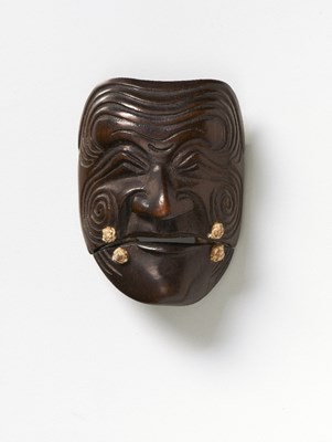Lot 66 - A JAPANESE MASK NETSUKE OF SANKA-JO