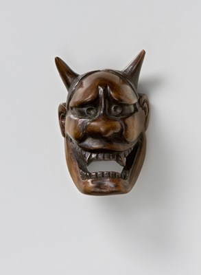 Lot 70 - A JAPANESE MASK NETSUKE OF HANNYA