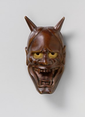 Lot 72 - A JAPANESE MASK NETSUKE OF HANNYA