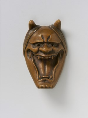 Lot 77 - A JAPANESE MASK NETSUKE OF NAMANARI