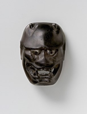 Lot 78 - A JAPANESE MASK NETSUKE OF KIIYOHIME