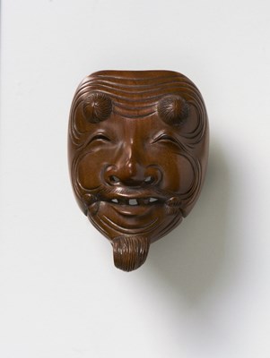 Lot 89 - A JAPANESE MASK NETSUKE OF OKINA