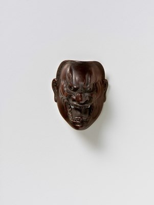 Lot 95 - A JAPANESE MASK NETSUKE OF SHIKAMI