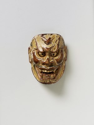 Lot 97 - A JAPANESE MASK NETSUKE OF SHIKAMI