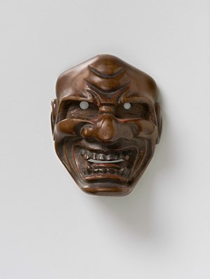 Lot 99 - A JAPANESE MASK NETSUKE OF SHISHIGUCHI