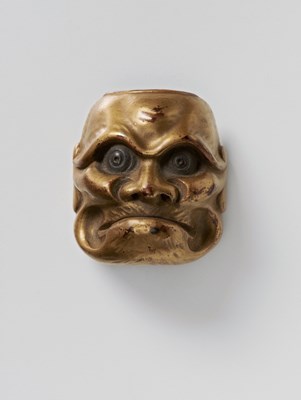 Lot 106 - A JAPANESE MASK NETSUKE OF AN AGED BESHIMI