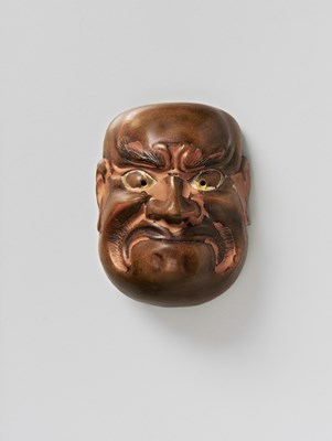 Lot 107 - A JAPANESE MASK NETSUKE OF KO-BESHIMI