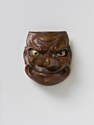 Lot 113 - A JAPANESE MASK NETSUKE OF BESHIMI