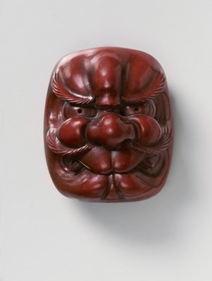 Lot 114 - A JAPANESE MASK NETSUKE OF DEMON