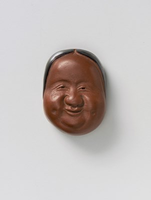 Lot 147 - A JAPANESE MASK NETSUKE OF OKAME AND ANOTHER OF HANAHIKI
