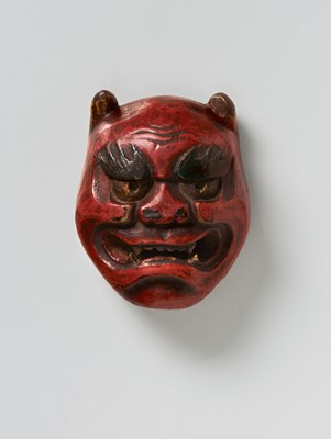 Lot 158 - A JAPANESE MASK NETSUKE OF ONI